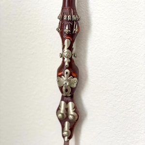 Vintage Central Asian Leather Horse Whip with Silver Inserts – Handcrafted Nomadic Decor