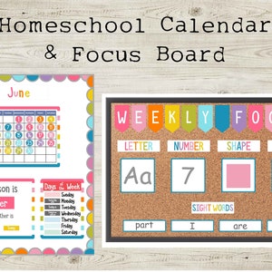 SVG Print and Cut Homeschool Calendar, Focus Board, DIY Kit for Preschool or Kindergarten, Sight Words, Numbers, Letters, Months etc.
