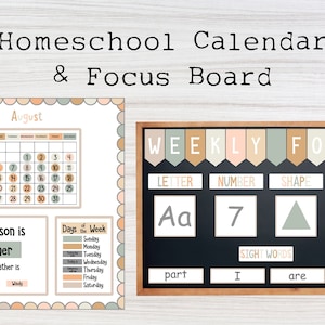 SVG Neutral Print and Cut Homeschool Calendar, Focus Board, DIY Kit voor Preschool of Kleuterschool, Sight Woorden, Cijfers, Letters, Maanden