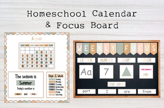 SVG Neutral Print and Cut Homeschool Calendar, Focus Board, DIY Kit for Preschool or Kindergarten, Sight Words, Numbers, Letters, Months