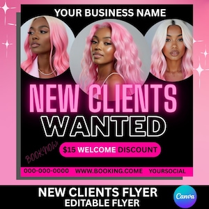New Clients Flyer, Braids Wig Hair Flyer, Appointment Flyer, New Clients Welcome, Diy Canva Template, Lashes Nails Flyer, Digital, Book Now