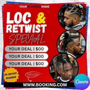 Loc and Retwist Special flyer, Dread locks flyer, Hair Special Flyer, Hair Stylist Booking Flyer, Loc Styling Braid, Locs specials flyer,