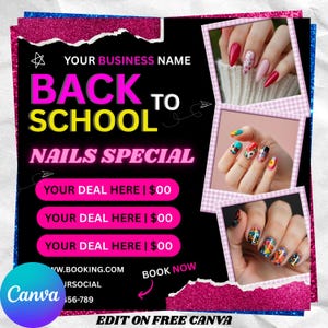 Back to School Nail Flyer, Nail Special Flyer, Nails flyer, Nail Sale Flyer, Nail Appointments, Back 2 School Nail Deal, Nails Booking Flyer