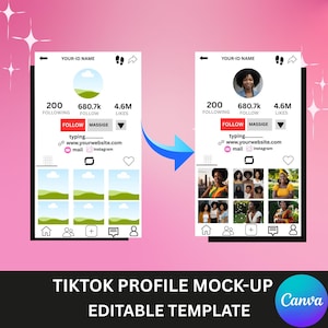 Modello di mock-up TIKTOK, mock-up, social media, cartello aziendale, modelli Canva modificabili per video, post e messaggi, marketing