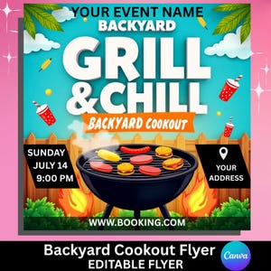 Backyard Cookout Flyer, Summer Cookout Flyer, Social Media Flyer, Diy Canva Template,  BBQ Flyer, Party Flyer, Food Flyer, Digital Download