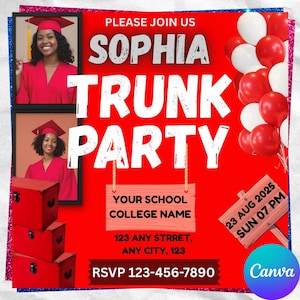 Trunk Party Flyer, Graduation Party Invitation, College Celebration Flyer, Graduation Send Off Invitation, Diy Canva, social media flyer