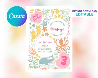 Under the Sea Birthday Invitation | Ocean Adventure Party Invite | Editable Digital Template | Instant Download
