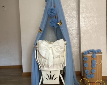 Blue Kids Bed Canopy: Tulle Princess Tent, Reading Corner Decor