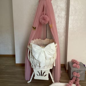 Baldaquin rose poudré, baldaquin en tulle rose poudré, rideaux de lit roses, baldaquin pour lit de bébé, tente enfant, couvre-lit à baldaquin, rideau à baldaquin