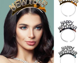 Set Di 12 Cerchietti Per Capelli 'Happy New Year 2025' – Fasce In Plastica Leggera Per Capodanno, 3 Colori, Perfetti Per Feste E Foto Di Gruppo