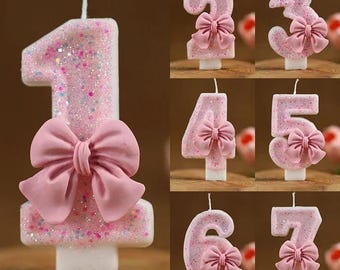 Pink Glitter Number Cake Candle 1–9, 3D Birthday Candle Cake Topper, Party Cake Decoration for Birthday Celebration