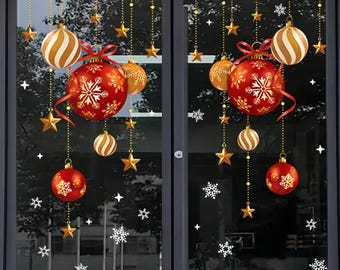 Christmas Window Stickers – Festive Decorative Snowflakes, Stars & Colorful Ball Decals for Holiday Atmosphere and Glass Window Decoration