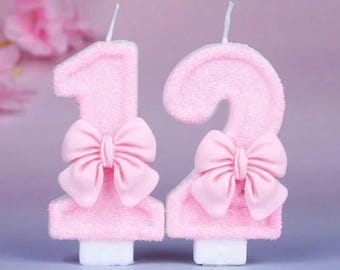 Creative 0-9 Number Cake Candles Pink Bow Design for Birthday Party Anniversary Cake Decoration