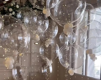 50 STÜCK Klare Transparente Blasenballons mit LED-Leuchten, Massenpartydekor für Hochzeit, Geburtstag, Babypartyveranstaltungen