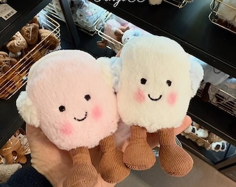 Kawaii Marshmallow Plush Toy, Cute Pink and Blue Stuffed Doll Couple Plushies, Soft Birthday Gift for Girls, Home Decor