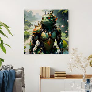 Lámina de Rana Samurái - Arte Mural de Rana de Artes Marciales - Decoración de Rana de Inspiración Japonesa