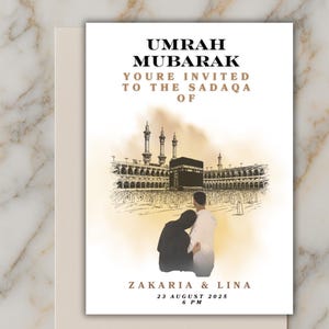Umrah Mubarak/convite do sadaqa de <br> Entrega Rápida? Saudação familiar islâmica personalizada | Download digital