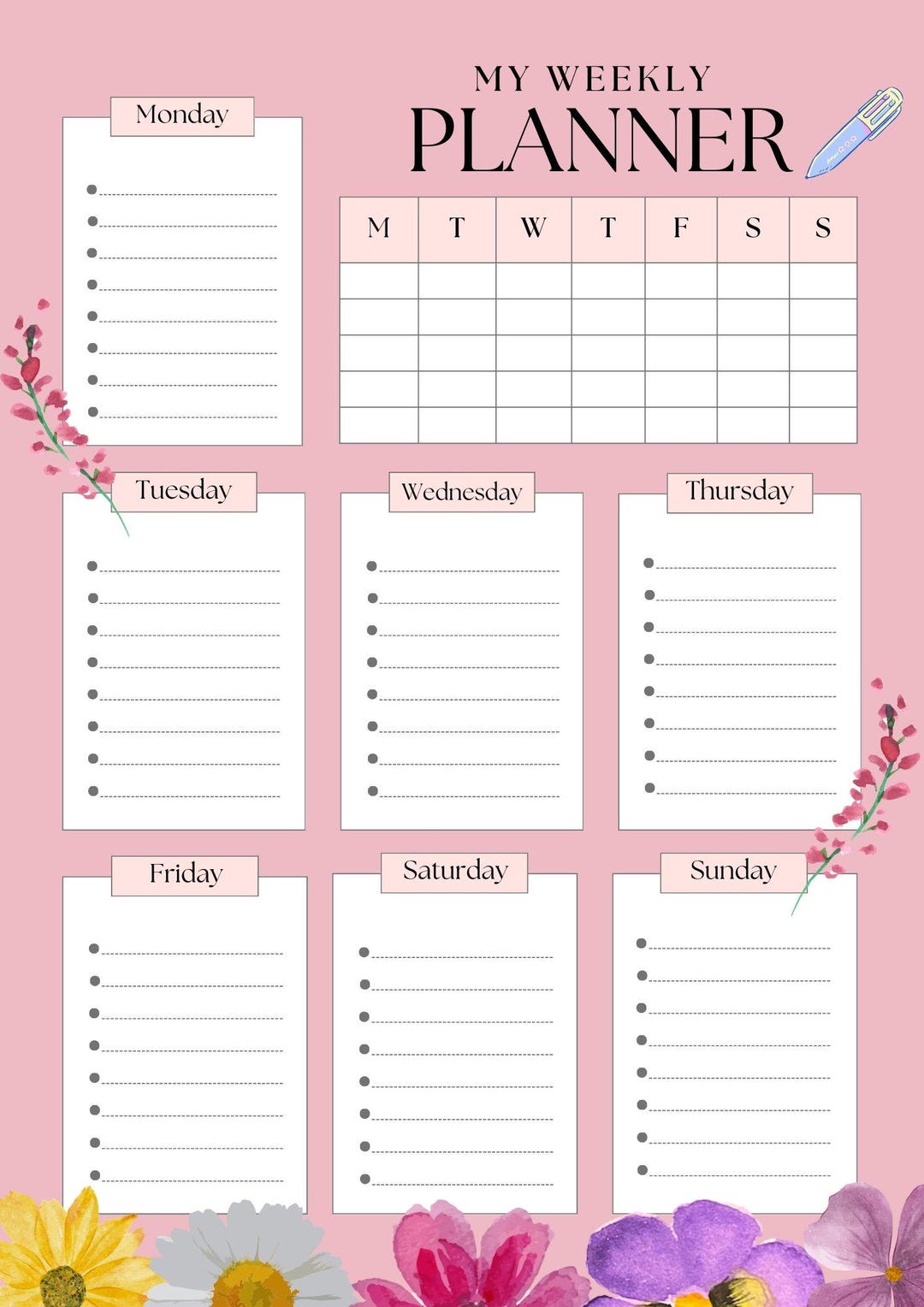 Floral Weekly Planner | Printable PDF | Beautiful Botanical Organizer ...