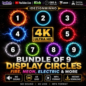 Bundle of 9 Animated Display Circles | Fire, Neon, Electric & More | 4K Motion Backgrounds