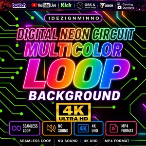 Digital Neon Platinen Hintergrund | Mehrfarbige Technik Animation | Futuristische Tech-Motion-Grafik | OBS Stream Overlay