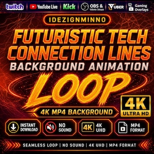 Neon Digital Network Background | Tech Connection Lines Animation | Grid Motion Graphics | OBS Twitch Video