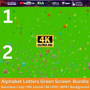 Alphabet Letters Green Screen Bundle | ABC Animation Overlay | Kids Learning Background | Chroma Key Pack