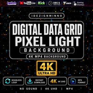 Digital Data Grid Background | Abstract Pixel Light Animation | Futuristic Tech Motion | OBS Twitch Overlay