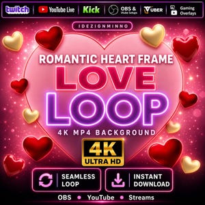 Romantisk hjärtramsanimation | Kärleksbakgrund | Hjärtkantgrafik | Bröllopsvideoöverlägg | OBS Stream