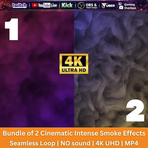 Bundel van 2 filmische, intense, vloeiende rookeffecten | Naadloze lusachtergronden | Dramatisch VFX-pakket