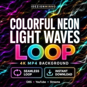 Colorful Neon Flowing Light Waves | Abstract Glow Background | Futuristic Fluid Motion | OBS Twitch Stream