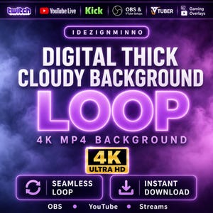 Digital Abstract Thick Cloudy 4K Background | Seamless Loop Animation | OBS, Twitch, YouTube & Video Editing