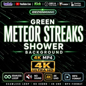 Green Meteor Shower Background | Space Streaks Animation | Star Rain Motion Loop | OBS Twitch Stream