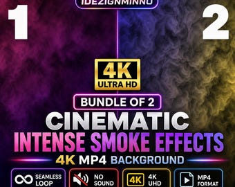Paket med 2 filmiska intensiva, släta rökeffekter | Sömlösa loopar för bakgrunder | Dramatiskt VFX-paket