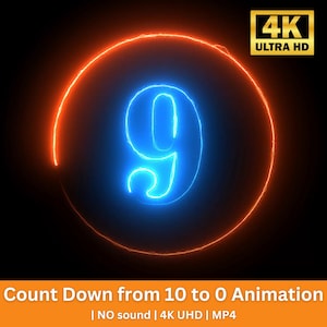 Animación 4K de cuenta regresiva de 10 a 0 / Gráficos en movimiento de cuenta regresiva