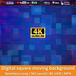 Digital Square Moving Animated Background Loop | Futuristic Tech Grid Motion | Seamless OBS Stream Overlay