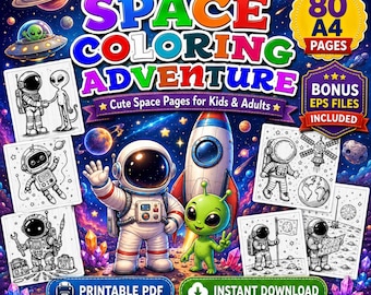 Space Explorers Coloring Book | 80 Pages | Kids Activity Pack | Printable PDF