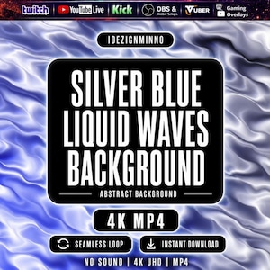 Fondo de onda líquida azul plateada / Animación fluida / Bucle de flujo metálico / Superposición de transmisión de Twitch para OBS