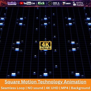 May include: A digital motion background featuring a dark blue grid pattern with glowing white and blue square accents. The center displays a gold 4K ULTRA HD badge. The top bar lists Twitch, YouTube Live, Kick, OBS & Vuber, and Gaming Overlays text.
