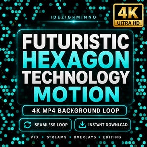 Futuristic Hexagon Technology Background Loop | Sparkling Star Rain Animation | OBS Stream Overlay | Twitch YouTube