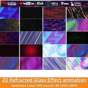 Paquete de 20 fondos de persianas de vidrio refractado / Gráficos en movimiento de refracción / Bucle continuo / OBS Twitch