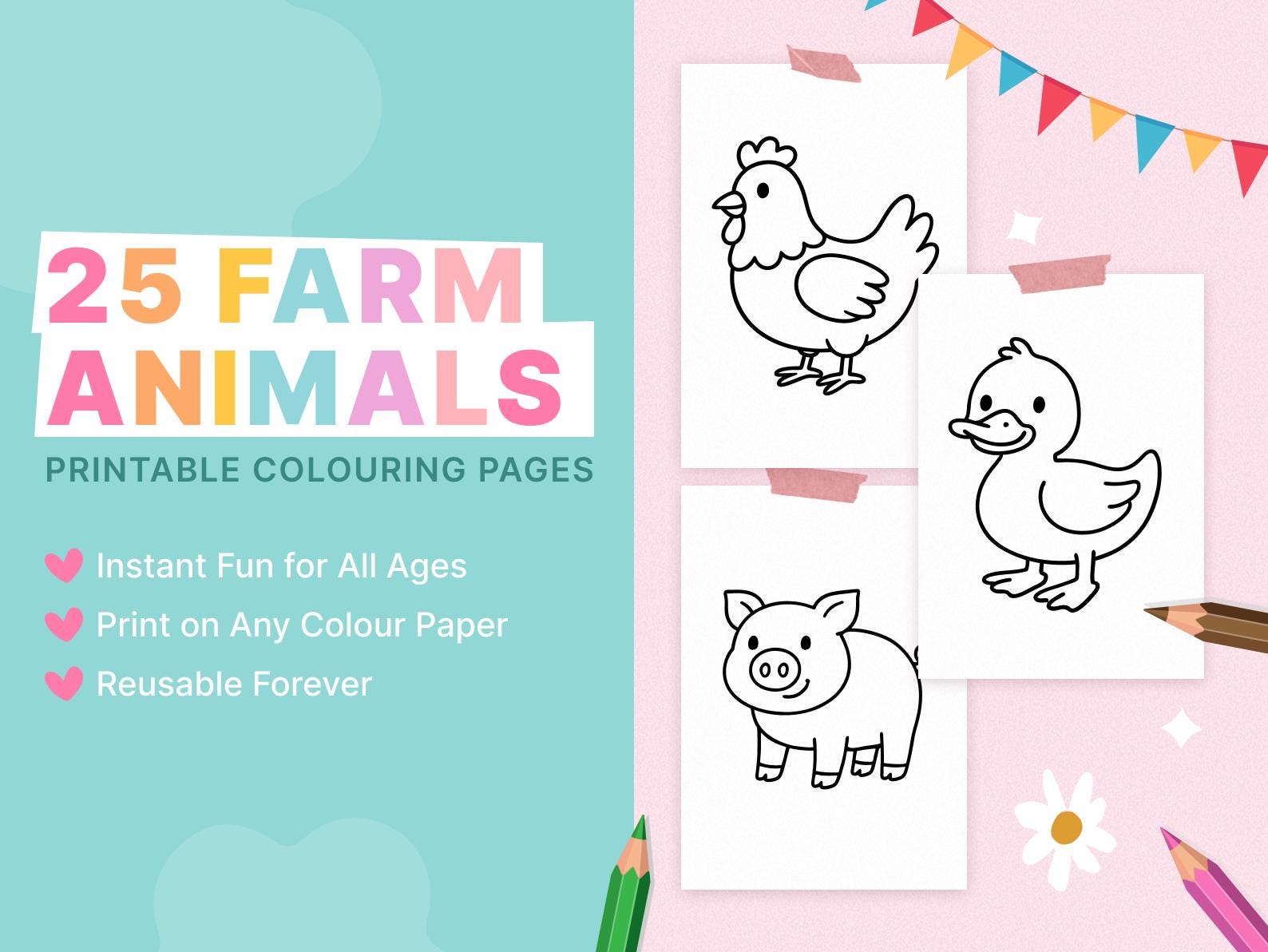 25 Cute Farm Animal Colouring Pages for Kids and Adults – Printable PDF ...