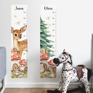 Muurstickers groeigrafiek bosthema – gepersonaliseerd met naam van kind, milieuvriendelijk, Peel & Stick-decor bosdieren