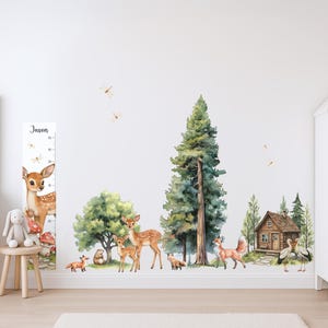 Muursticker kinderkamer - stickers bosdieren voor wal - stickers bosdieren en bomen - gepersonaliseerde groeimeter - muurdecoratie speelkamer