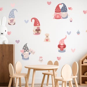 Gnome Wall Decals – Fairy Tale-Inspired Nursery Stickers for Girls & Boys, Pastel Reusable Wall Art, XL and L Sizes, Cozy Baby Room Decor