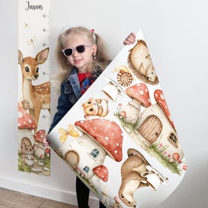 Waldtier Messlatte & Wandtattoo – Aquarell Kinderzimmer Deko mit Waldtieren, XXL Aufkleber, personalisiert mit dem Namen des Kindes