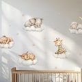 Sleeping Animals Wall Decals – Adorable Watercolor Baby Room Decor, Dreamy Clouds & Star Theme, Non-Toxic Reusable Wall Art