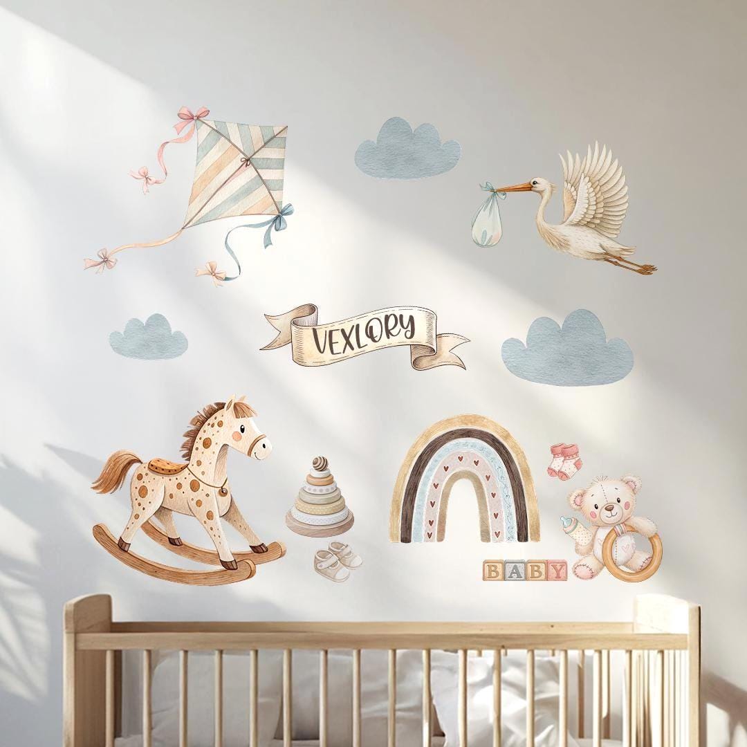 Watercolor Baby Wall Decals Custom Name Nursery Decor With Teddy — free download