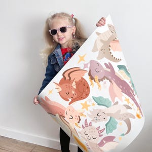 Cute Dragon Wall Stickers – Purple & Pink Fantasy Creatures, Boho Nursery Decor, Magical Kids Room Wall Art