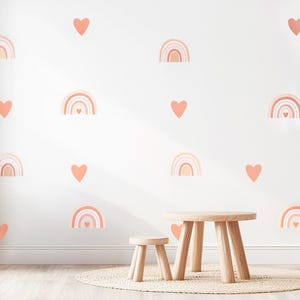 Boho Rainbow & Heart Wall Decals - Kids Room Wall Stickers, Non-Toxic Reusable Nursery Decor, Rainbow Stickers for Baby Room