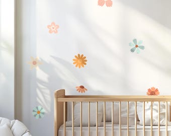 Flowers Wall Decals – Boho Floral Nursery Decor, Reusable & Eco-Friendly Stickers for Kids Room, Nature-Inspired Wall Art